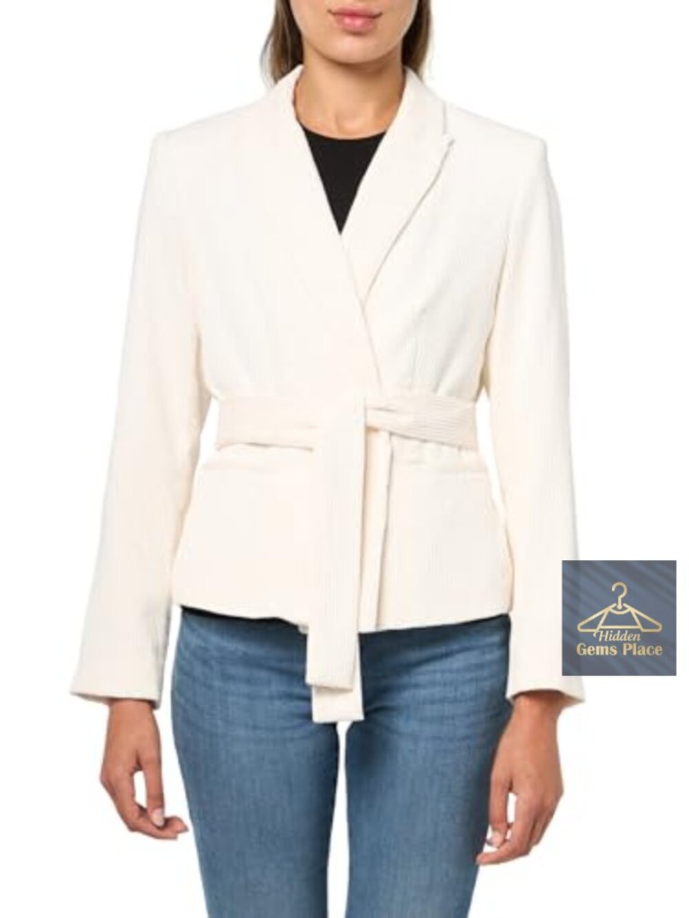 Corduroy Belted Blazer Long Sleeve Button Business Casual Blazer